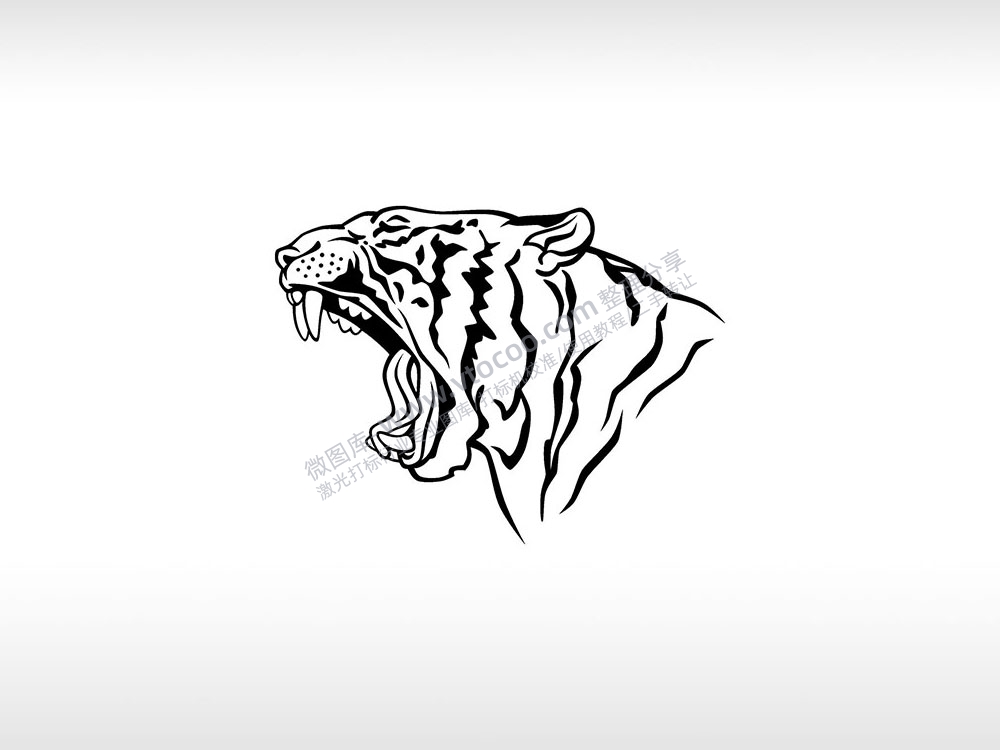 虎头胖虎张嘴虎侧脸图AI8.0格式激光打标文件通用矢量图