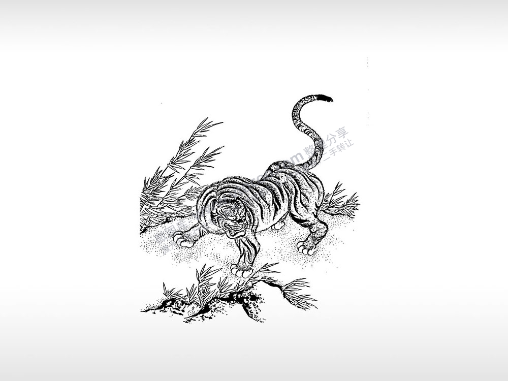 老虎凶猛虎山中虎武松打虎AI8.0格式激光打标文件通用矢量图