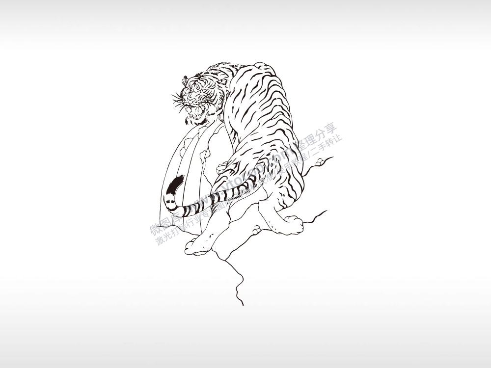 老虎山老虎虎背熊腰猛虎AI8.0格式激光打标文件通用矢量图