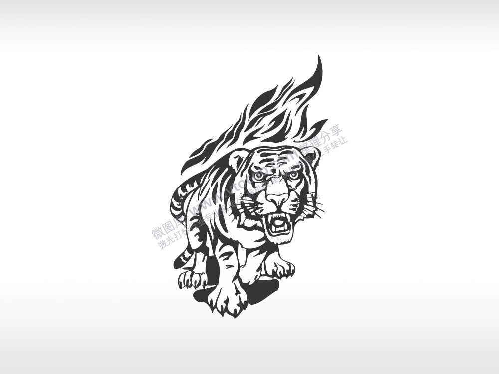 老虎虎王凶猛正面图AI8.0格式激光打标文件通用矢量图