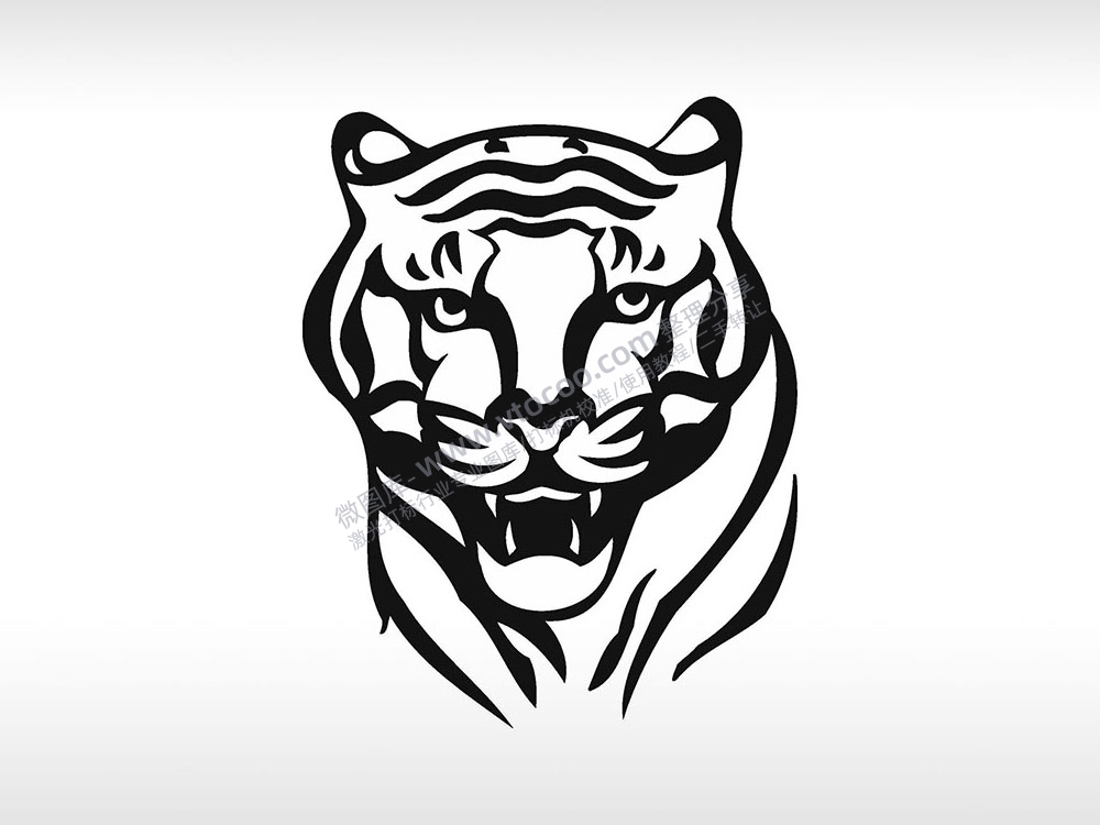 老虎头剪纸虎头AI8.0格式激光打标文件通用矢量图