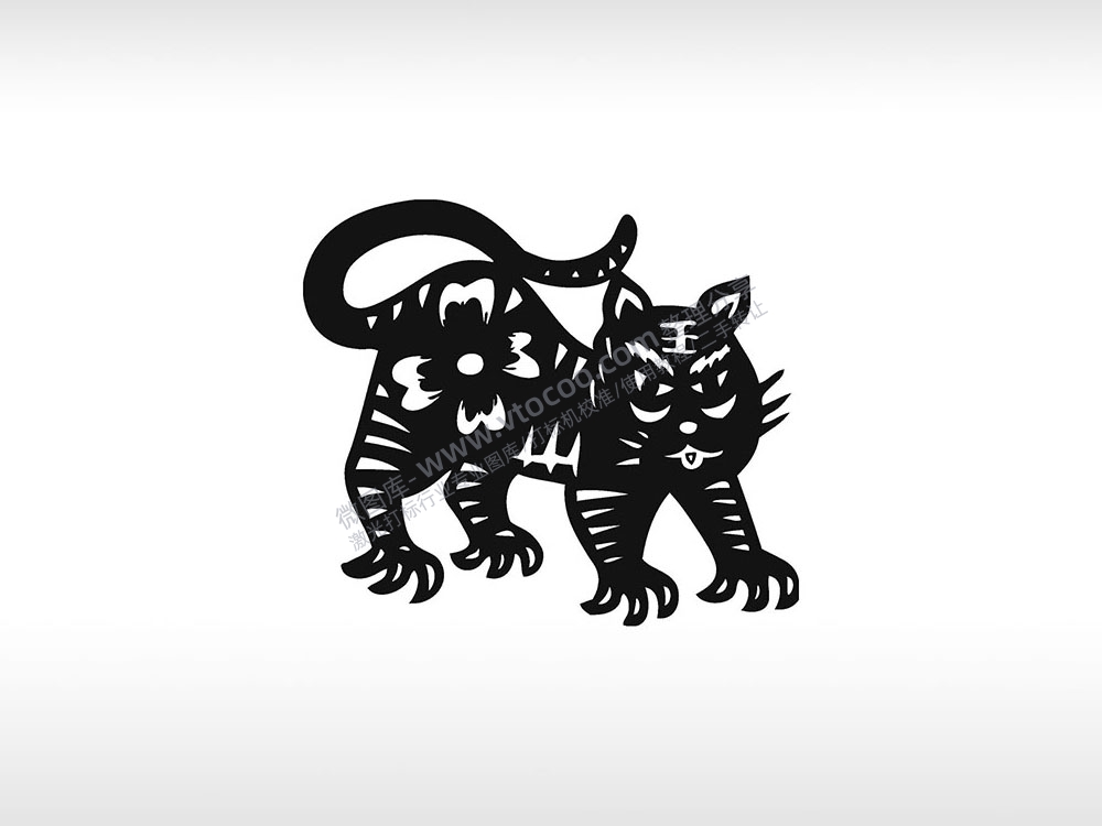 剪纸虎老虎王AI8.0格式激光打标文件通用矢量图