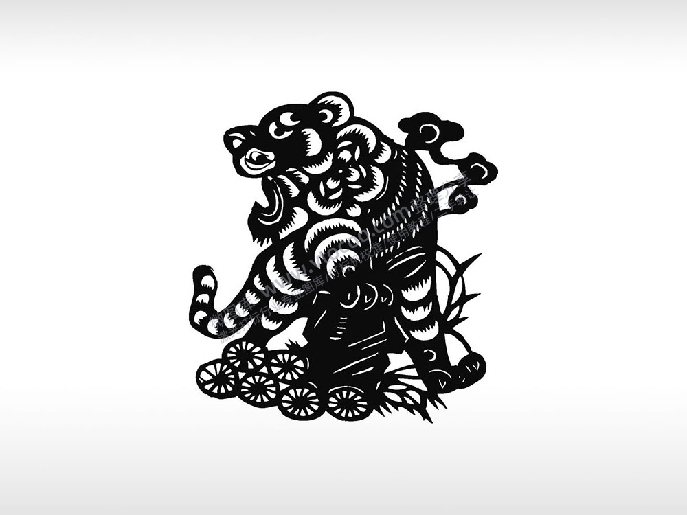 剪纸老虎民间艺术剪纸AI8.0格式激光打标文件通用矢量图