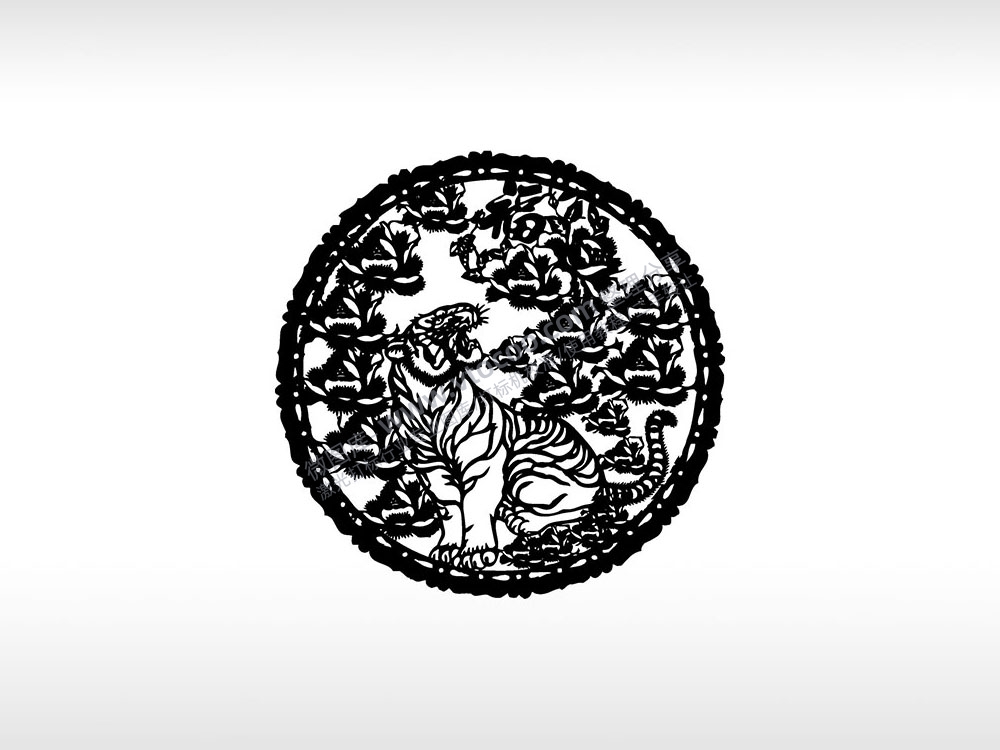 剪纸老虎民间艺术福字圆形花边AI8.0格式激光打标文件通用矢量图