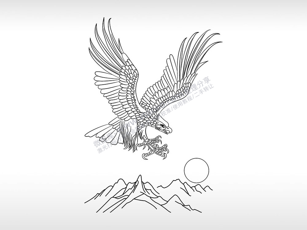 大鹏展翅雄鹰展翅高山太阳AI8.0格式激光打标文件通用矢量图