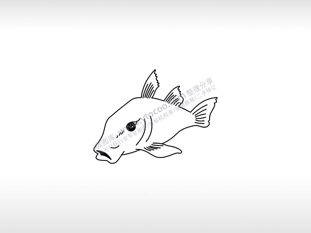 鱼类海鱼简笔画翘嘴鱼线条鱼身AI8.0格式激光打标文件通用矢量图