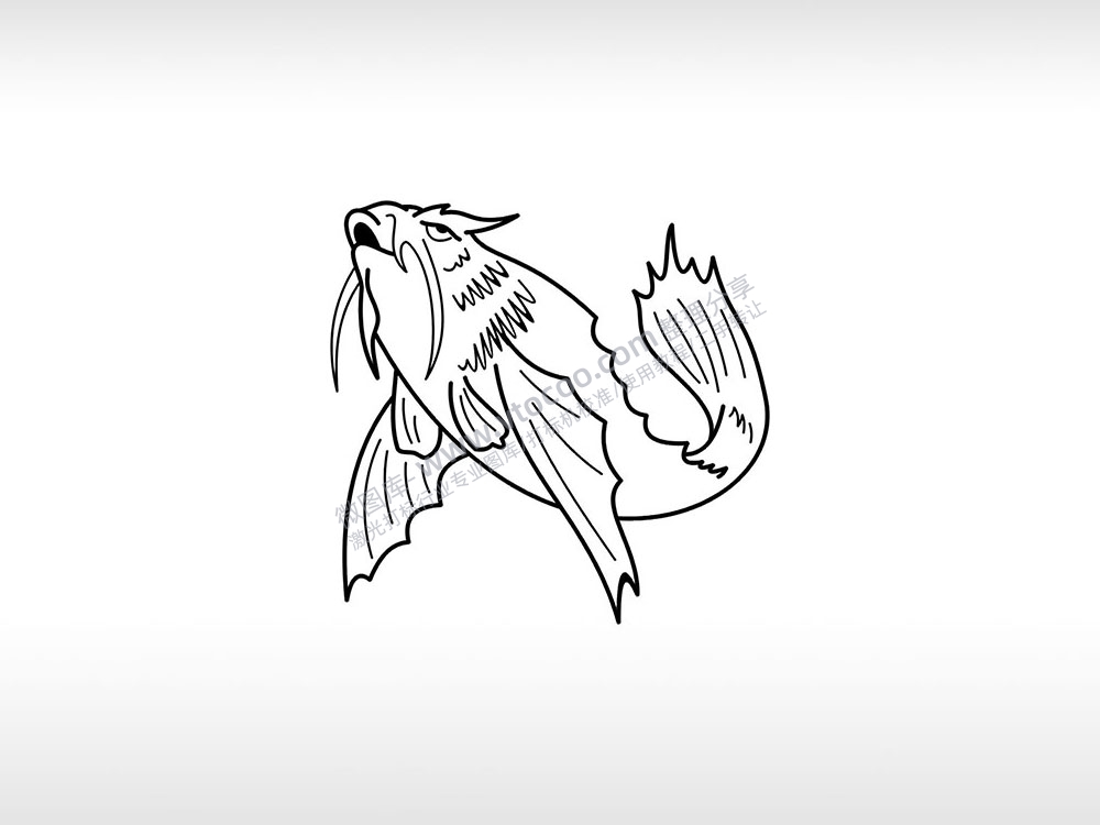 鲲北冥有鱼其名为鲲鱼线图山海经AI8.0格式激光打标文件通用矢量图
