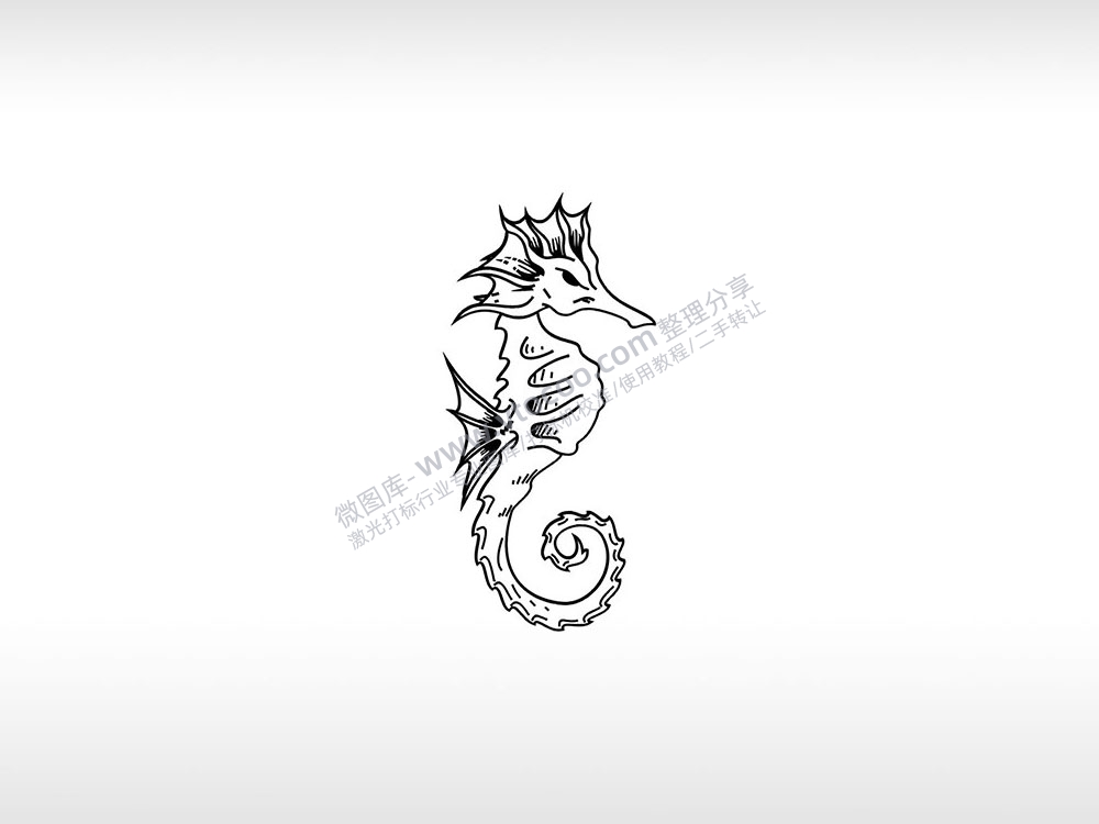 公海马线绘图海栖鱼类海洋动物AI8.0格式激光打标文件通用矢量图