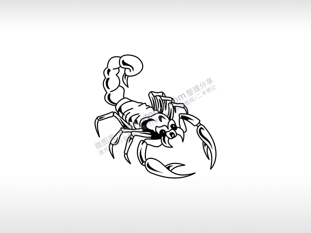 蝎子蝎子摆尾卡通蝎子AI8.0格式激光打标文件通用矢量图