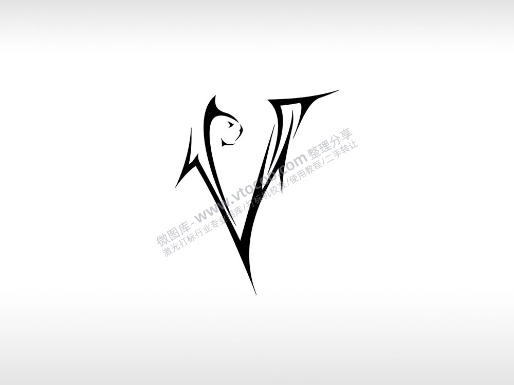 恶魔v字母卡通logoAI8.0格式激光打标文件通用矢量图