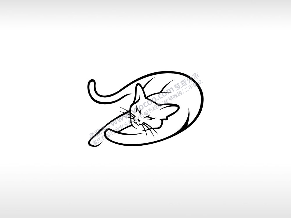 瞌睡猫线条图安康房东家的猫AI8.0格式激光打标文件通用矢量图