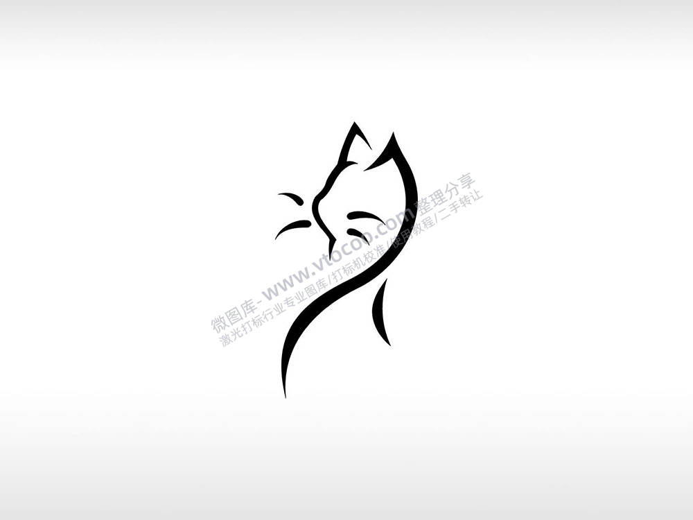卡通猫logo可爱线条简略AI8.0格式激光打标文件通用矢量图