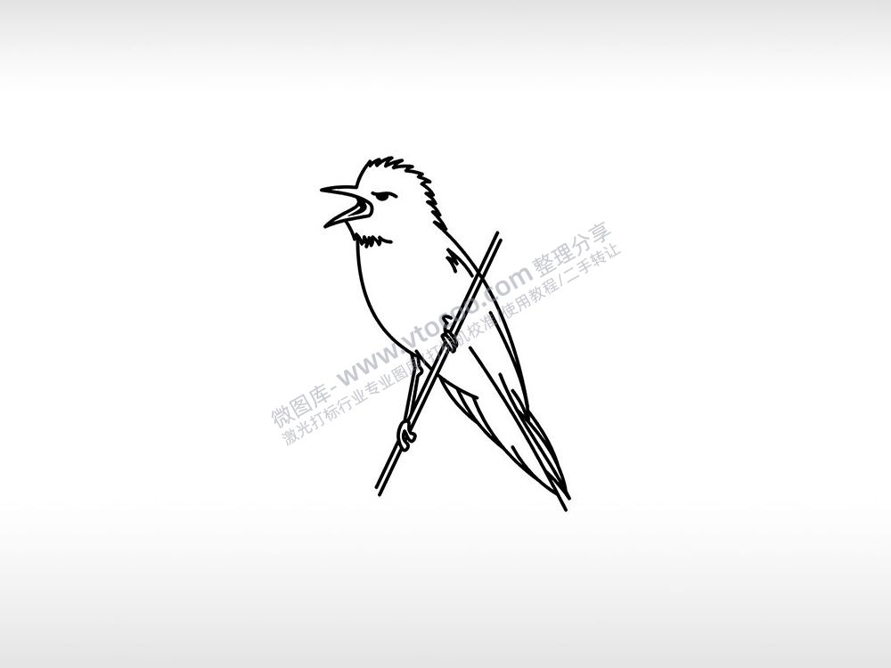 鸟树枝叫素描图AI8.0格式激光打标文件通用矢量图