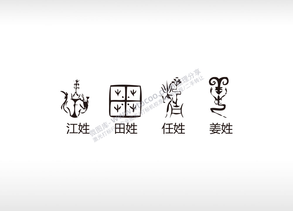 百家姓氏图腾江田任姜AI8.0格式激光打标文件通用矢量图