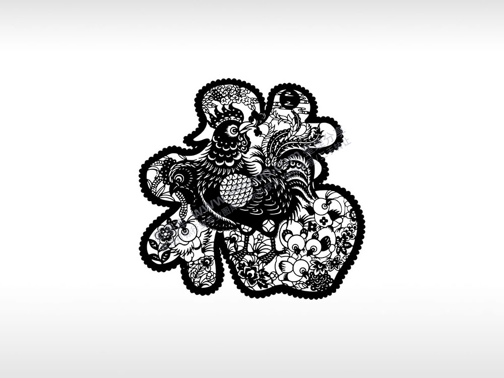 福字剪纸花纹福书法字体小鸡图案小鸟凤凰设计新年福字激光打标矢量图