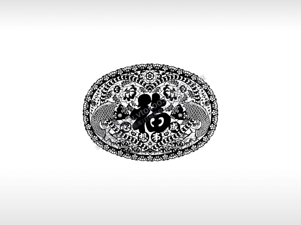 心想事成福字剪纸传统花纹福书法字体新年福字激光打标矢量图