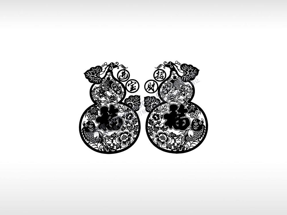 招财进宝葫芦鱼花朵福字剪纸花纹福书法字体新年福字激光打标矢量图