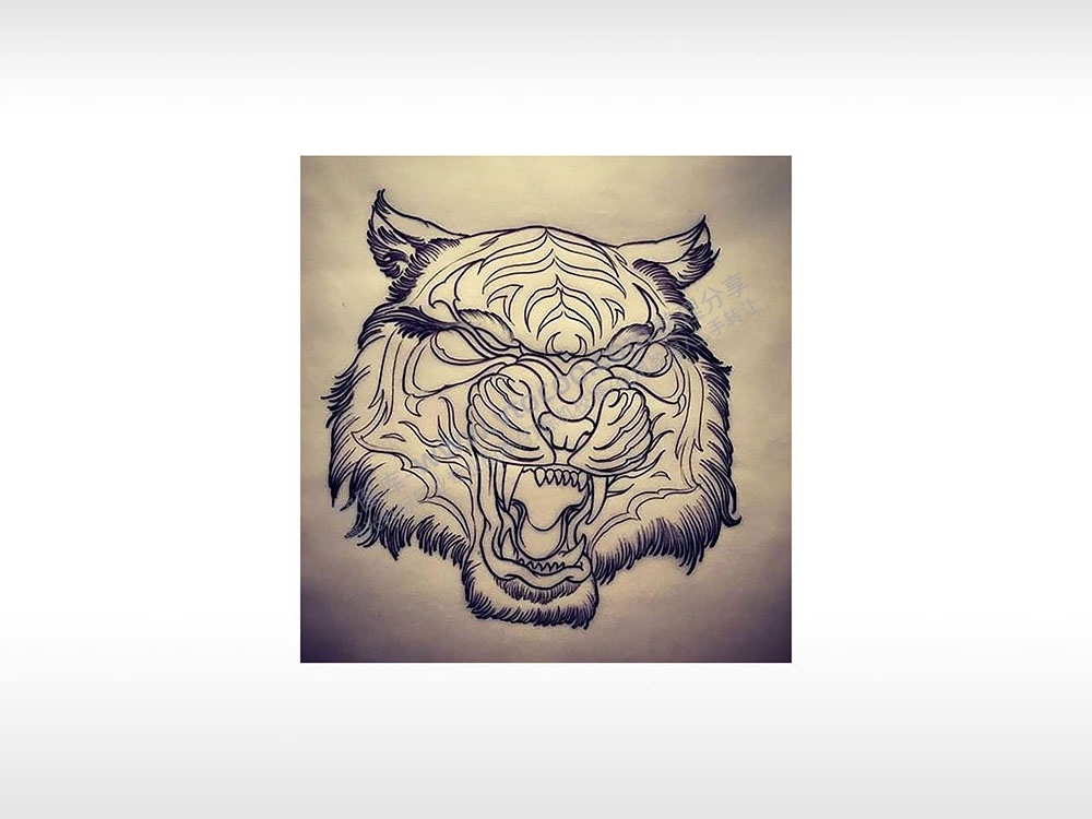 老虎素描老虎老虎头威严通用位图激光打标文件