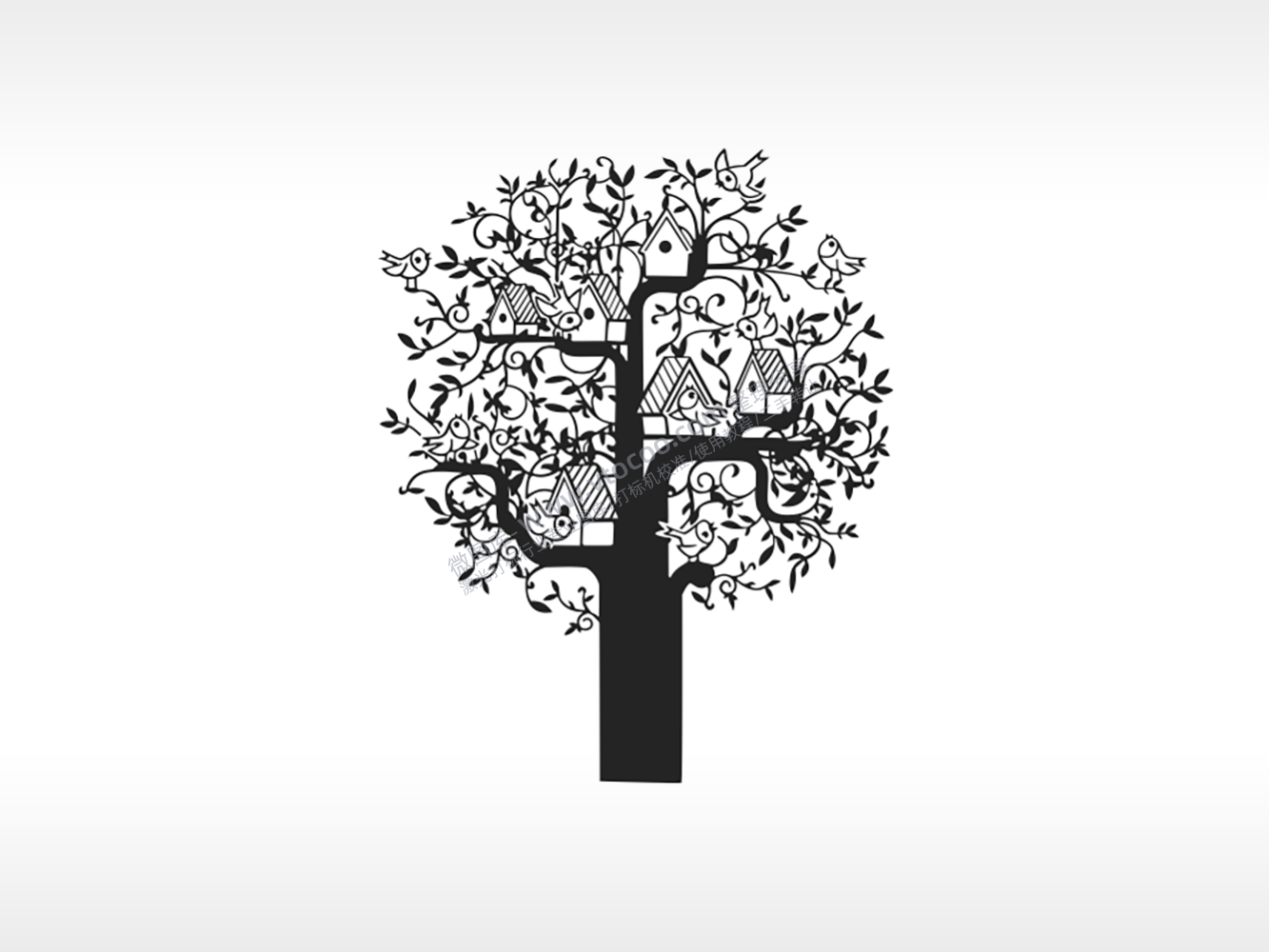鸟屋树剪影自然美景美好事物向往雕刻激光打标文件通用位图