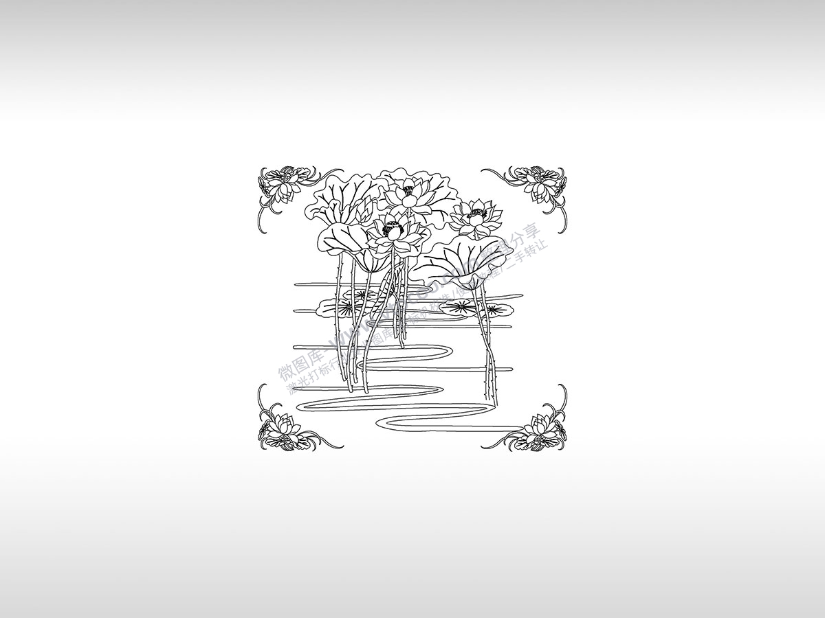 荷花塘百花齐放莲藕凤凰传奇PLT格式激光打标文件通用矢量图