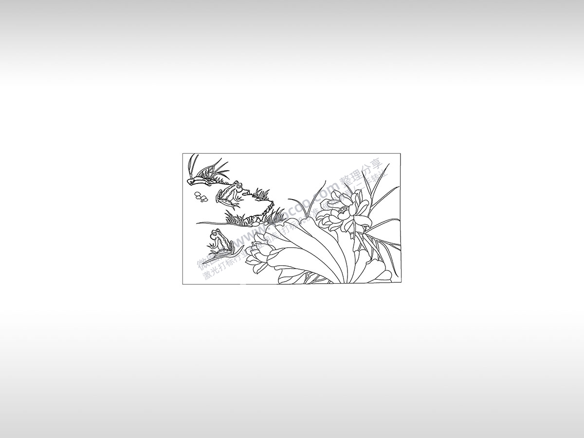 春天荷花青蛙荷塘PLT格式激光打标文件通用矢量图