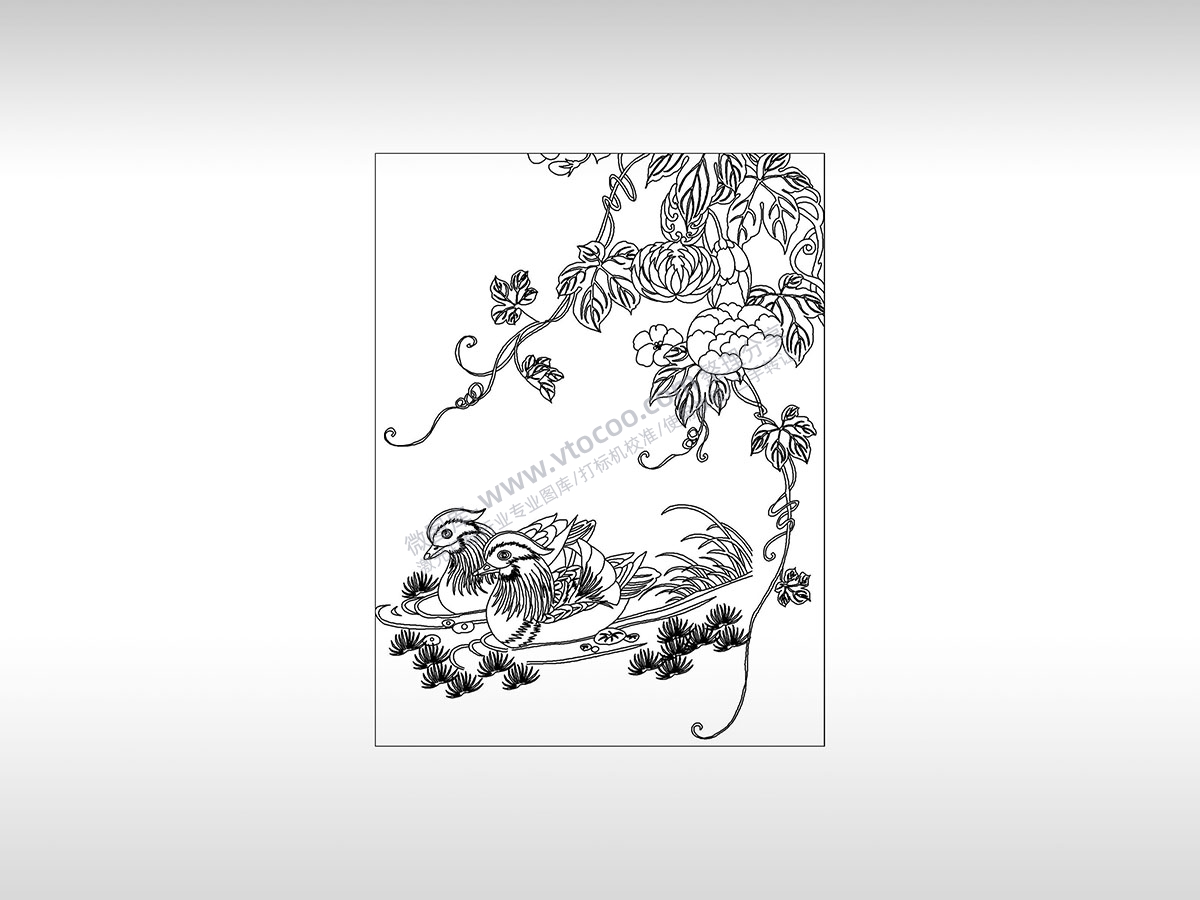 鸟语花香双鸟戏水河藤曼PLT格式激光打标文件通用矢量图