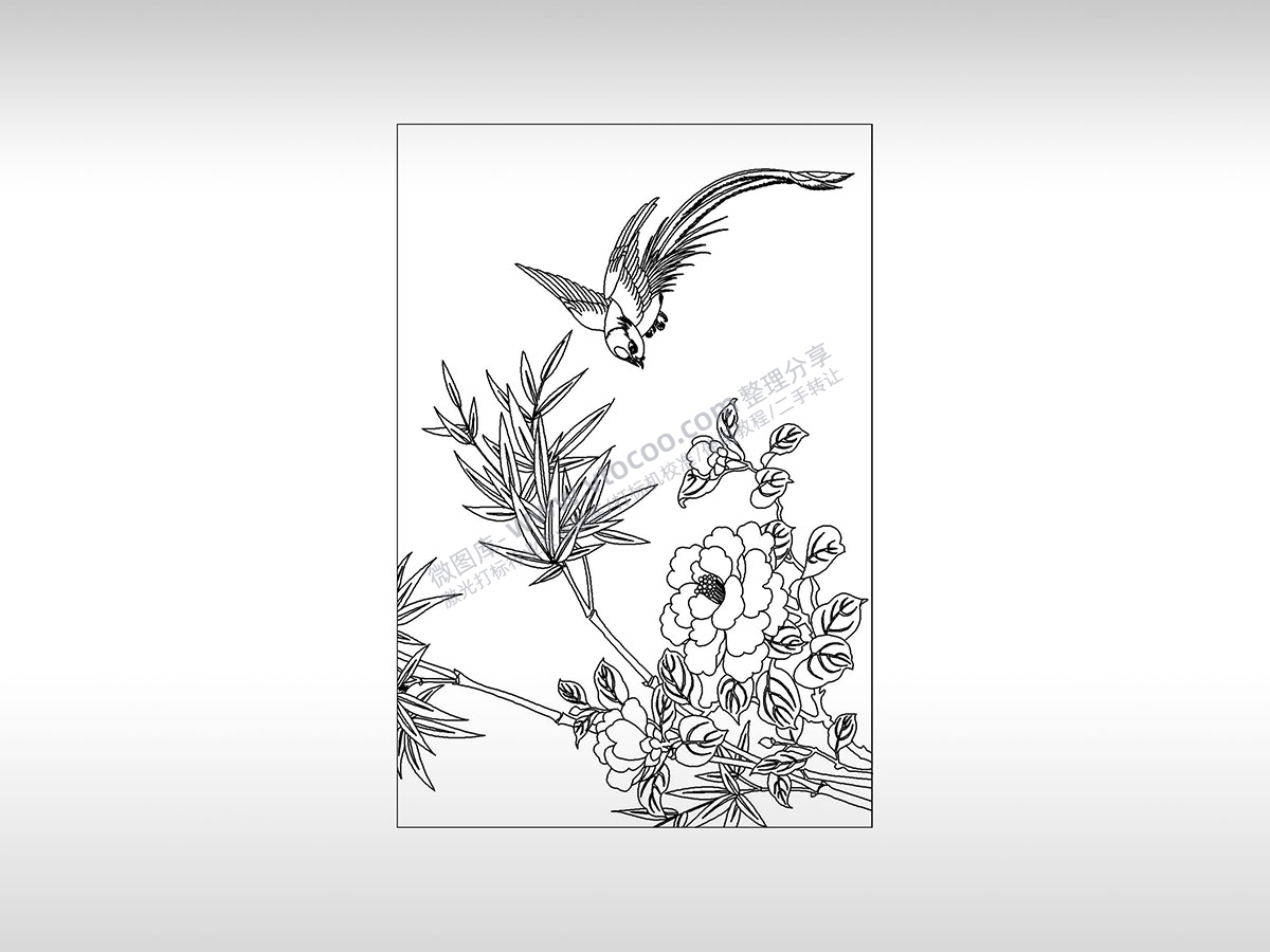 鸟语花香花鸟儿盘旋植物PLT格式激光打标文件通用矢量图