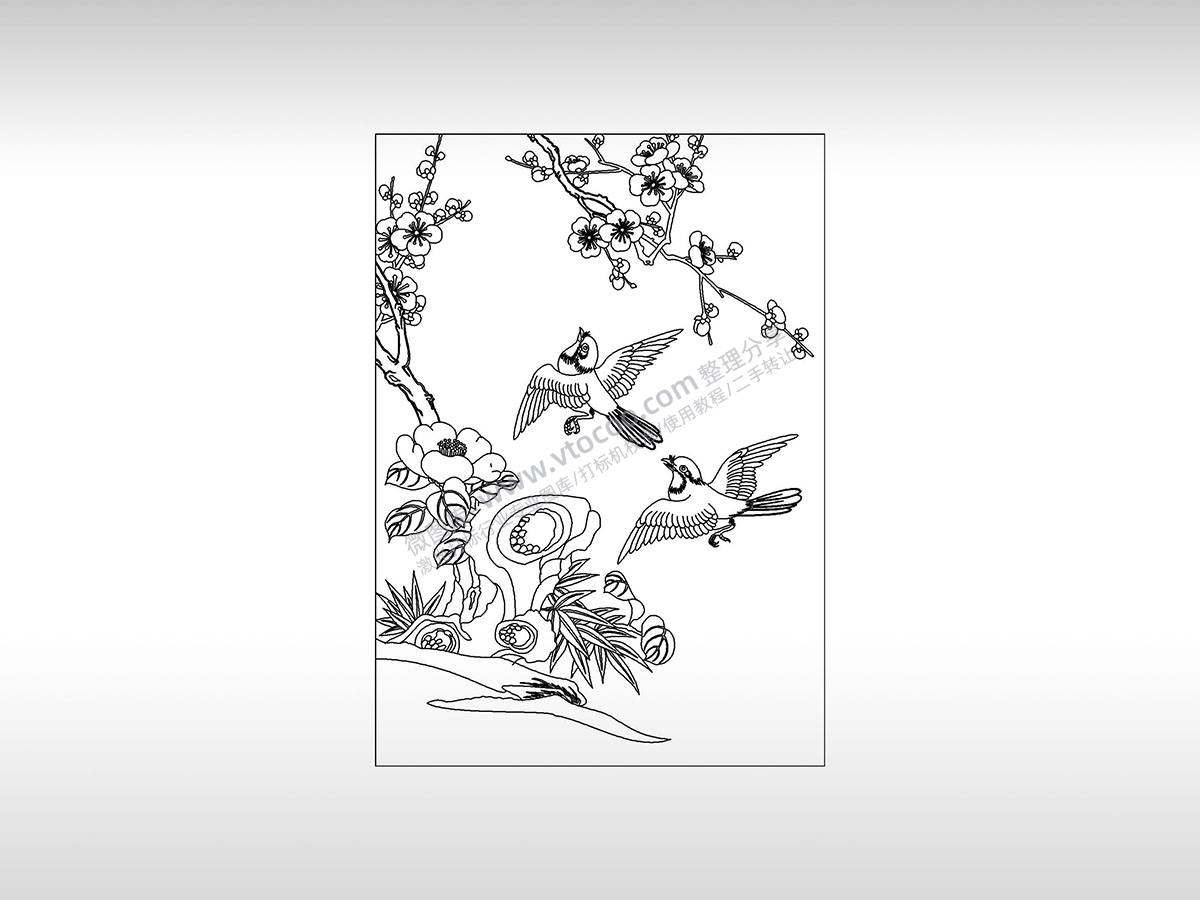 春暖花开喜鹊报喜双宿双飞PLT格式激光打标文件通用矢量图