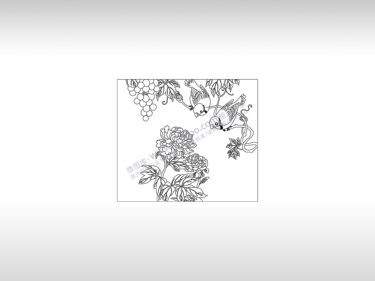 鸟儿葡萄树菊花春风图PLT格式激光打标文件通用矢量图