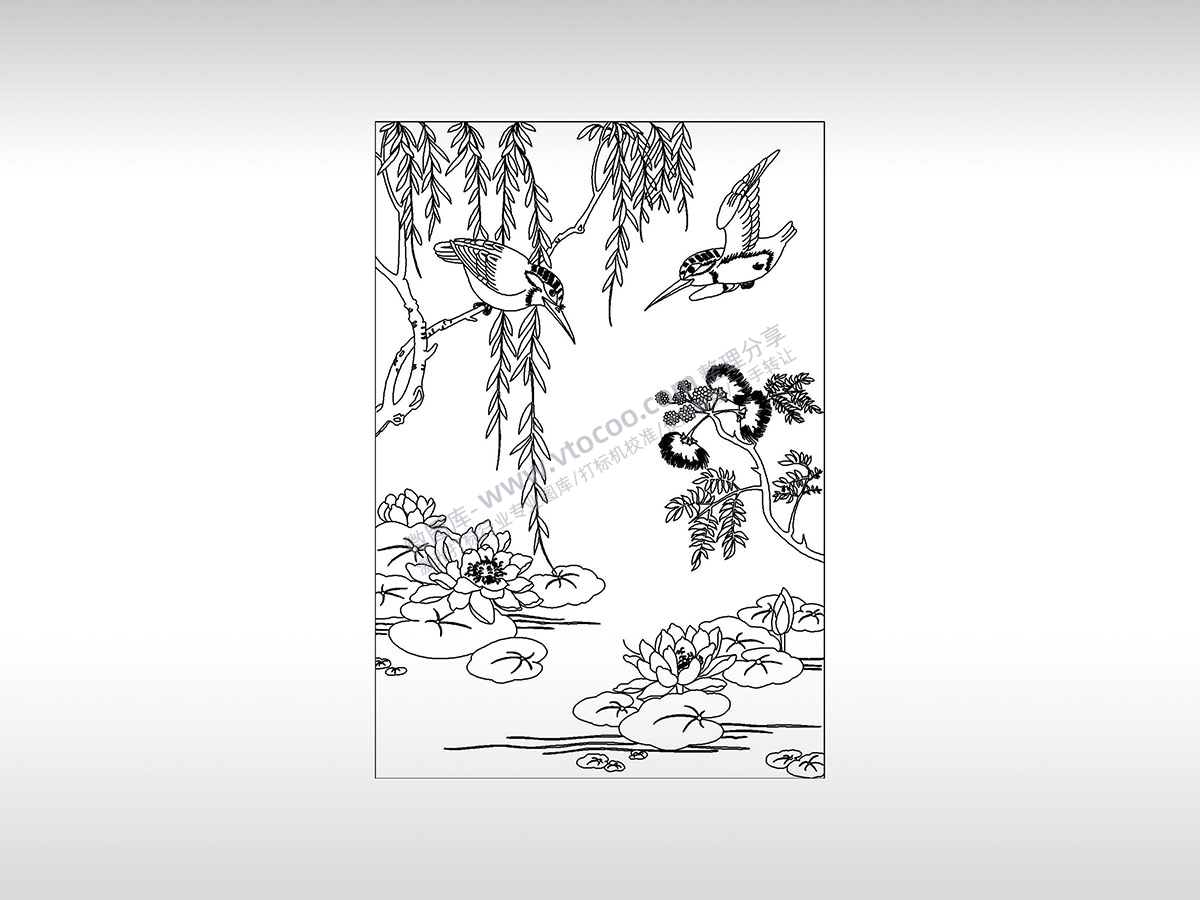 鸟梅兰竹菊荷花荷塘柳树春风图PLT格式激光打标文件通用矢量图