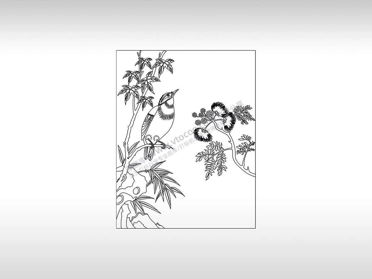 鸟歇息竹子梅兰线描PLT格式激光打标文件通用矢量图