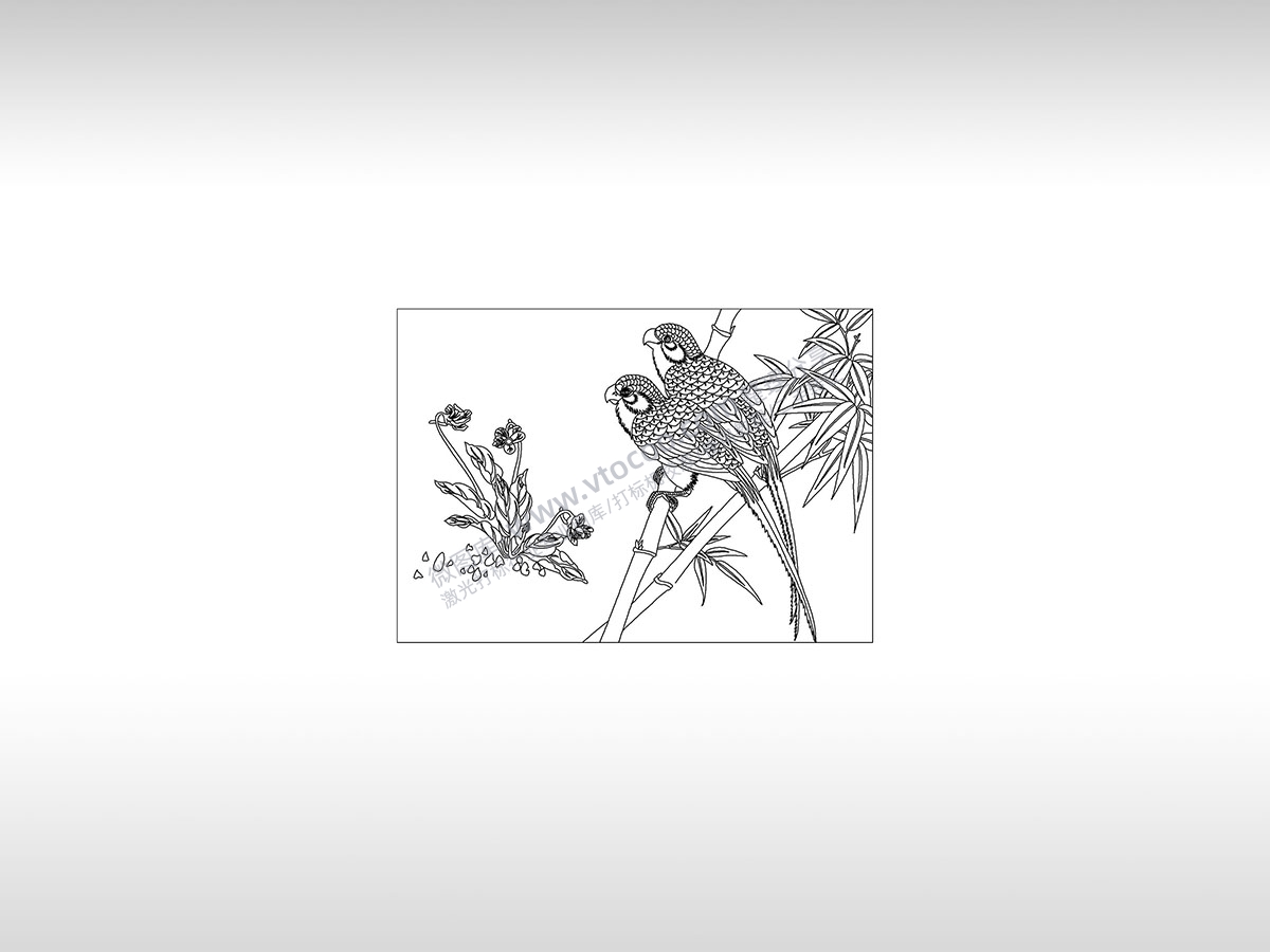 竹子鹦鹉花丛仰望期盼希望PLT格式激光打标文件通用矢量图