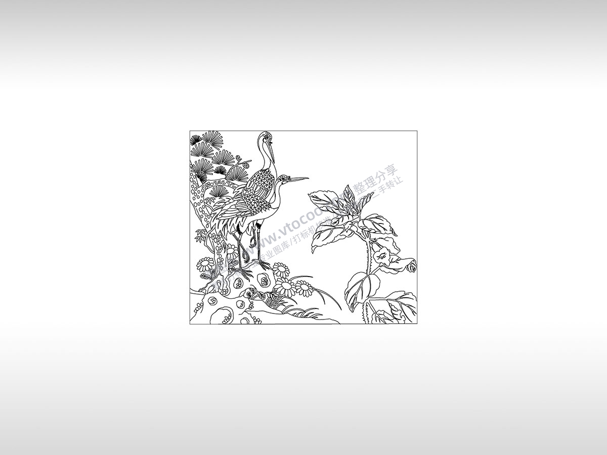中国传统吉祥图鹤花树PLT格式激光打标文件通用矢量图