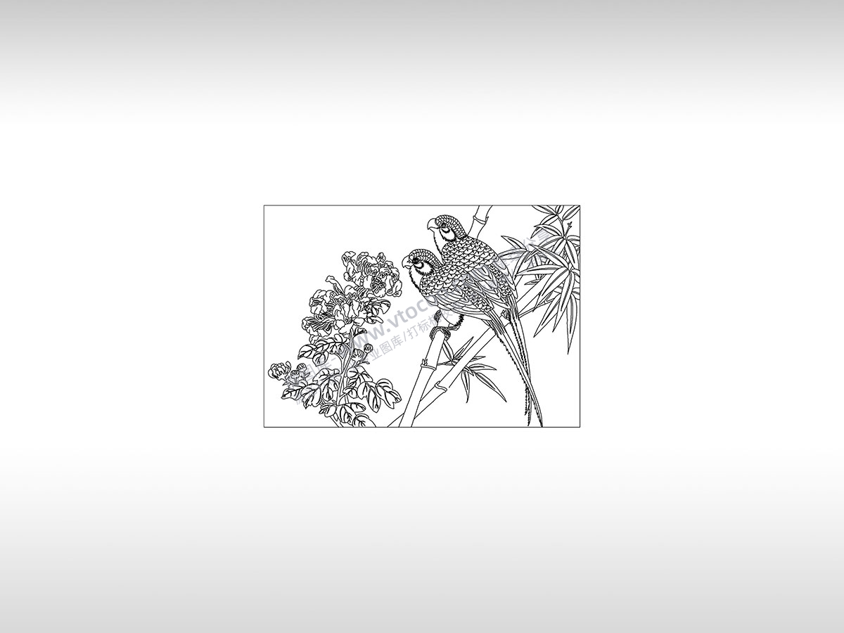 中国传统图竹子白描鸟竹子希望盼望PLT格式激光打标文件通用矢量图