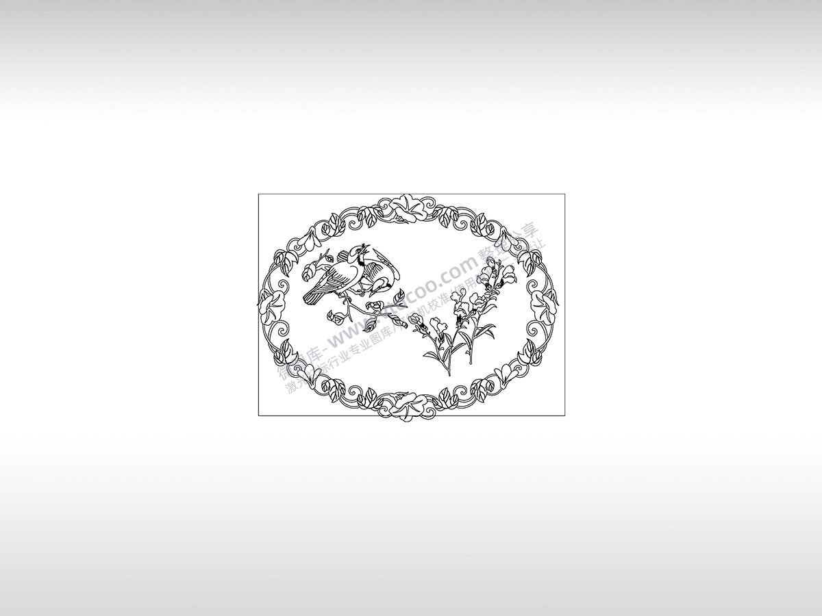 中国传统春风图喜鹊报喜花圈喇叭花白描PLT格式激光打标文件通用矢量图