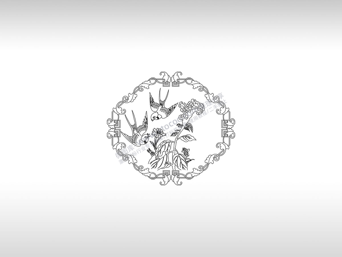 中国传统刺绣燕子报喜喜庆PLT格式激光打标文件通用矢量图