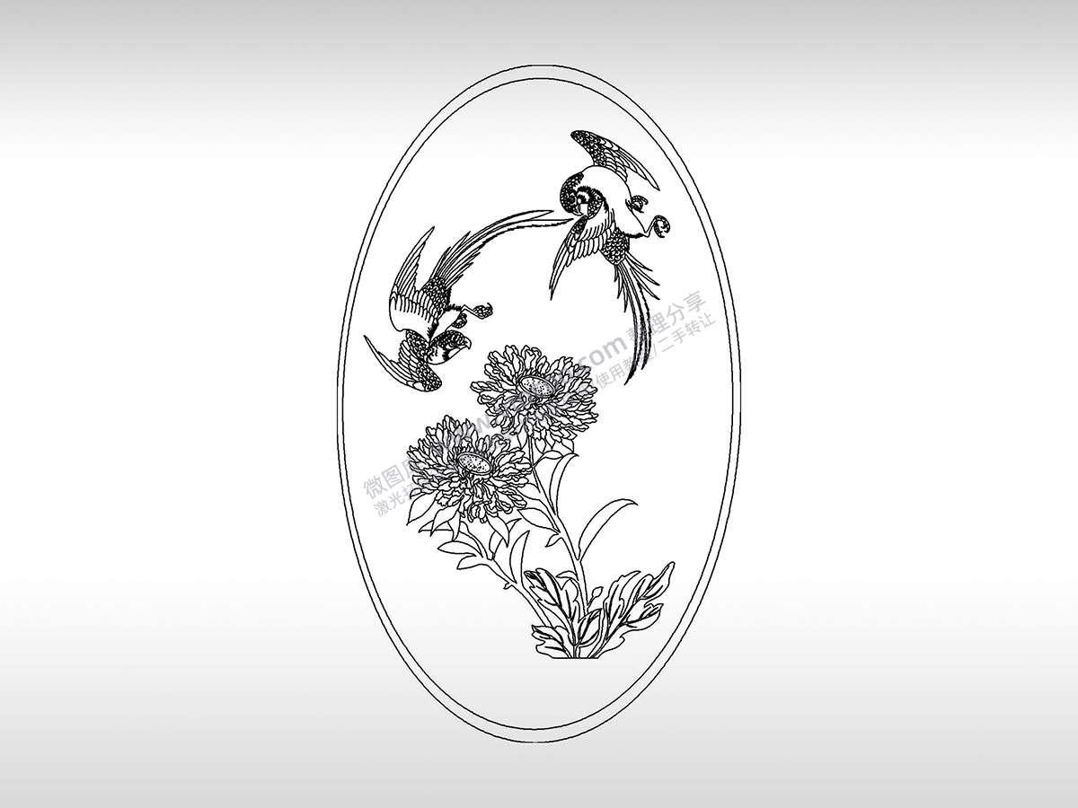花鸟图鸟语花香菊花燕子吉祥PLT格式激光打标文件通用矢量图