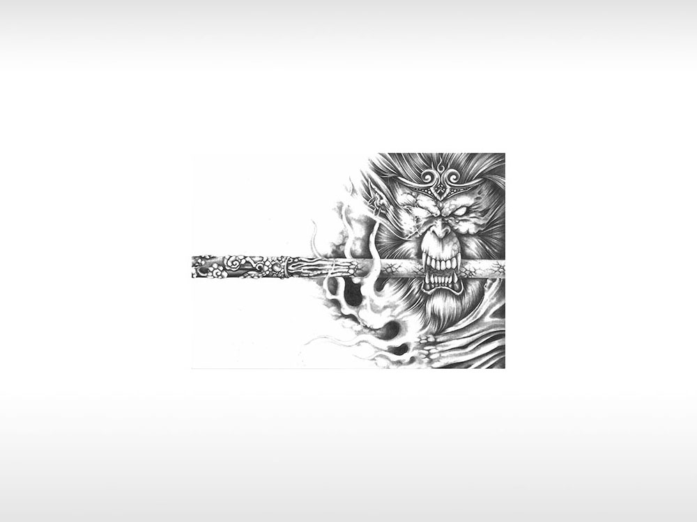 孙悟空腾云驾雾漫画人物大话西游挥舞金箍棒通用位图激光打标文档