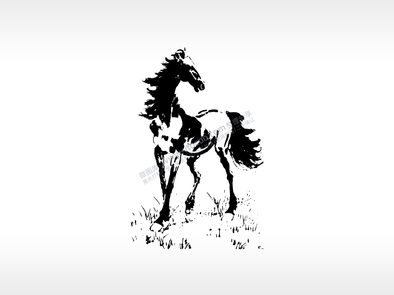 骏马齐白石水墨画雕刻激光打标文件通用位图