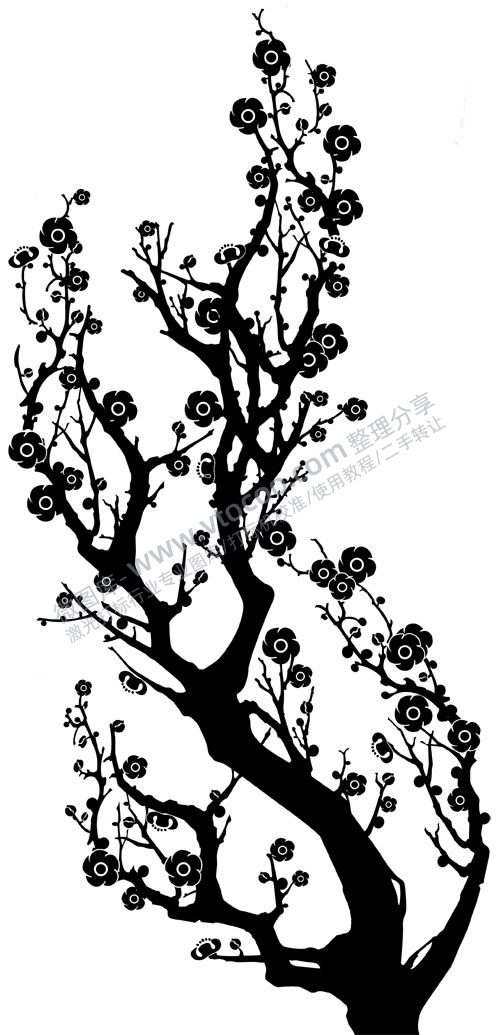梅花树简笔画水墨画雕刻植物激光打标文件通用位图