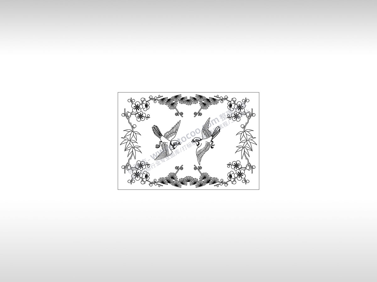 中国传统文化刺绣鸟语花香比翼双飞PLT格式激光打标文件通用矢量图