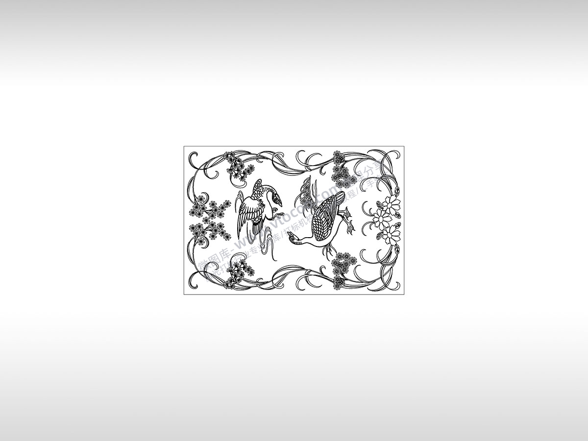 中国传统刺绣小丑鸭变天鹅花鸟图PLT格式激光打标文件通用矢量图