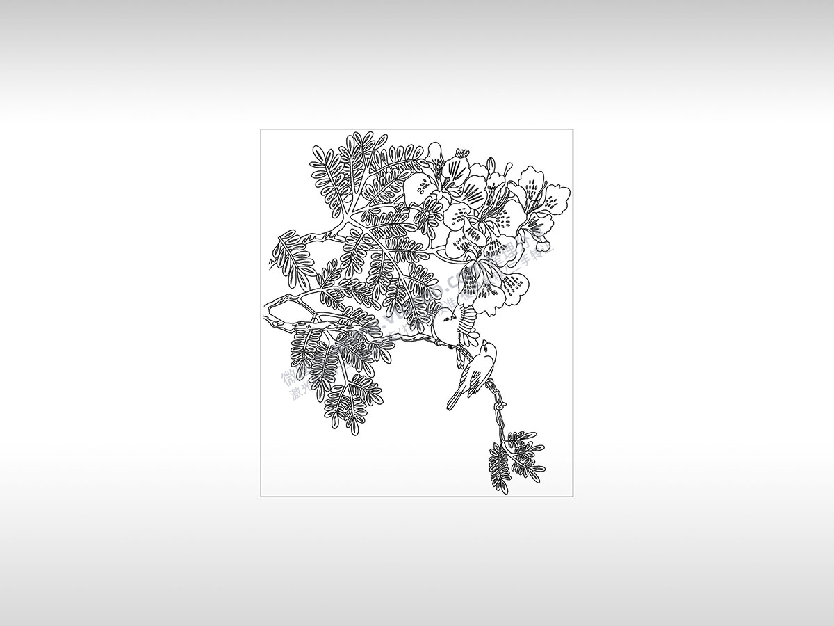 鸟语花香花鸟图白描图自然美景喜庆PLT格式激光打标文件通用矢量图