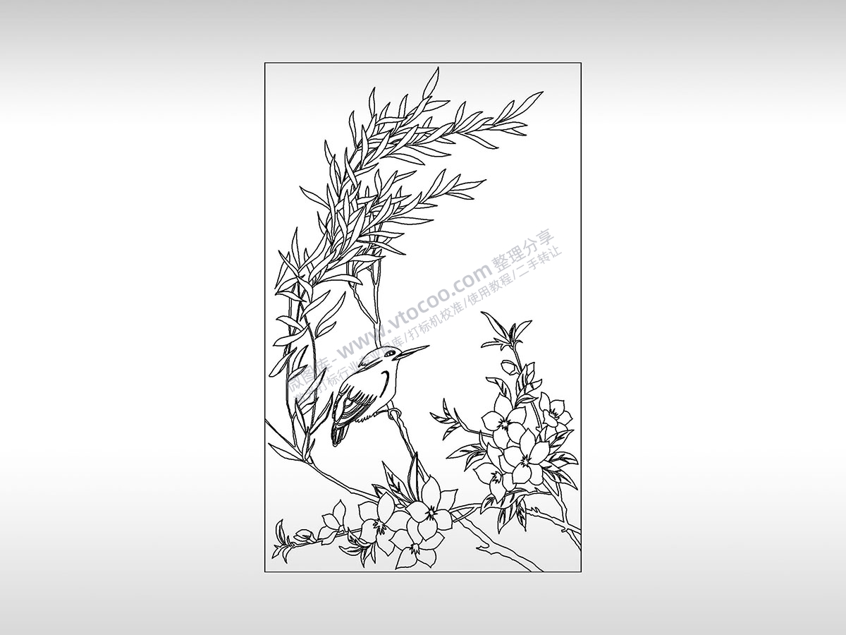 花鸟图鸟语花香啄木鸟歇息归巢PLT格式激光打标文件通用矢量图