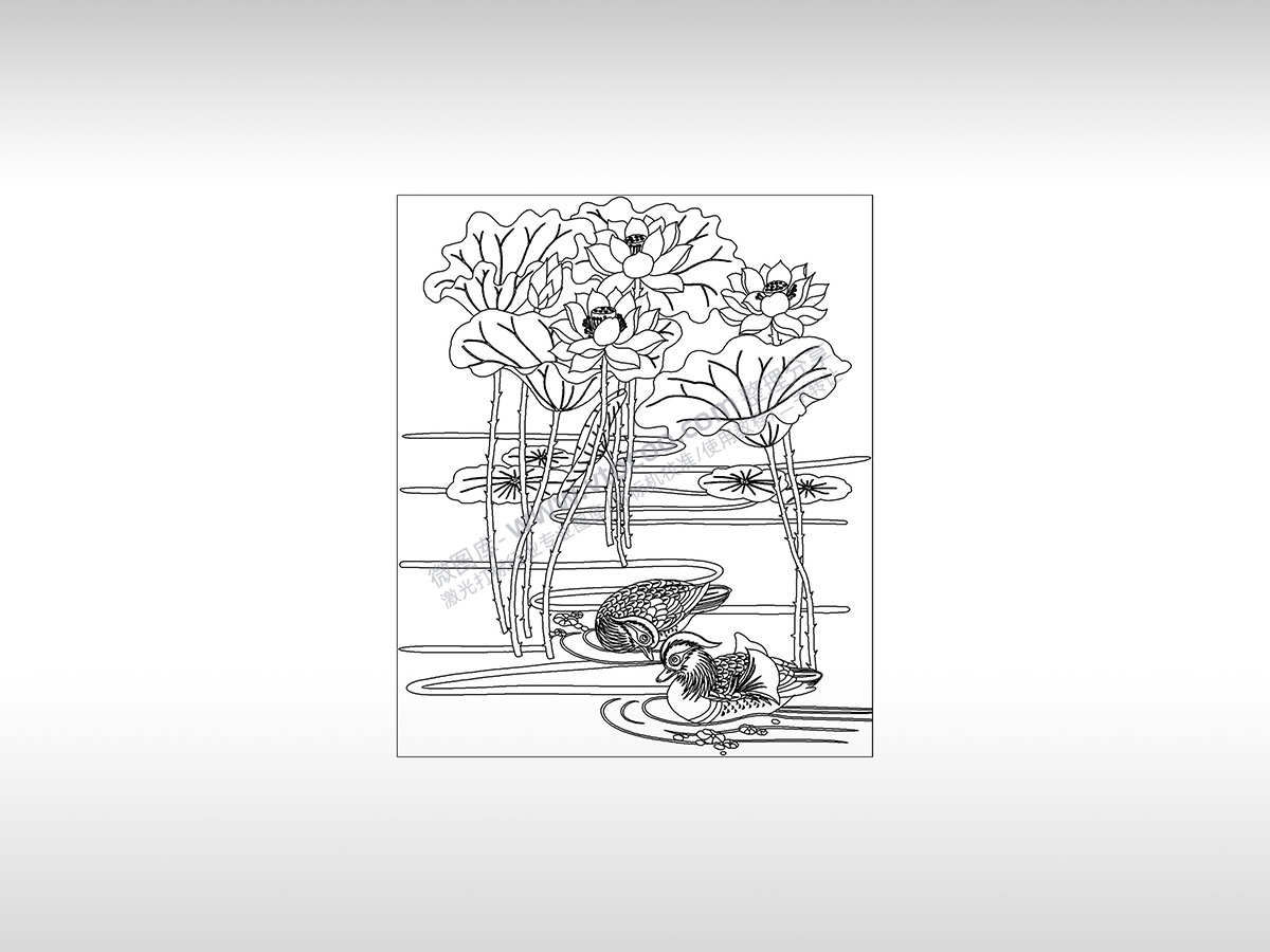 鸭子戏水莲子荷塘PLT格式激光打标文件通用矢量图