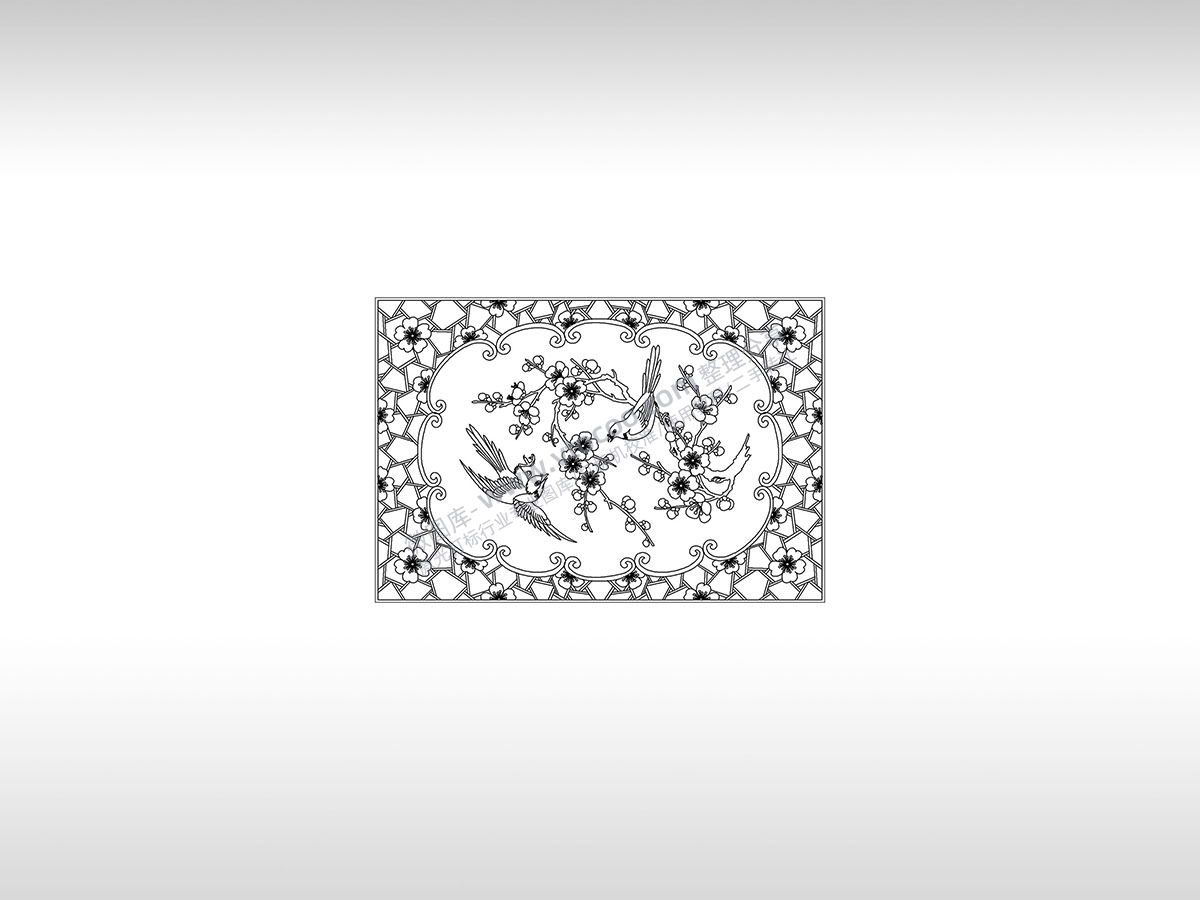 鸟语花香中国传统刺绣梅花鸟喜庆PLT格式激光打标文件通用矢量图