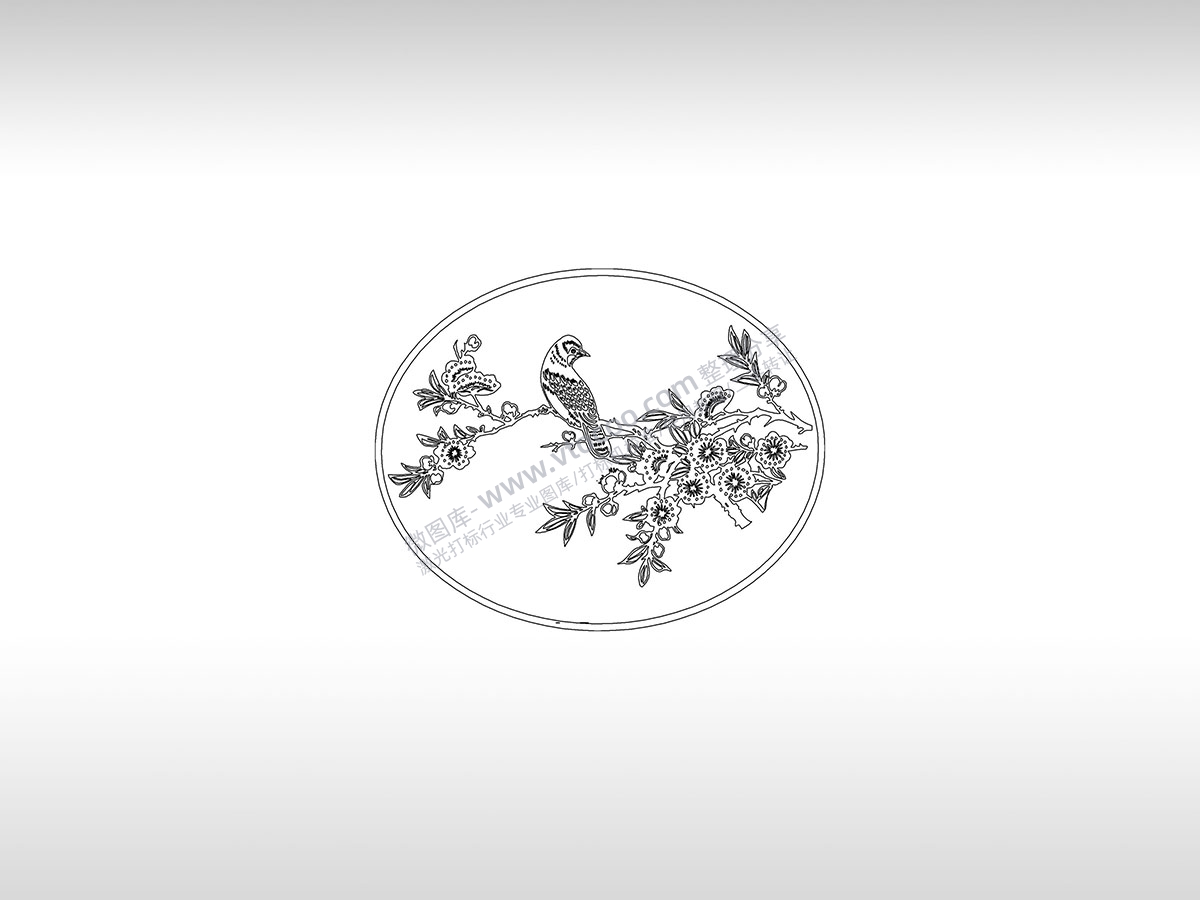 鸟语花香花鸟图鸟儿回头中国传统刺绣图PLT格式激光打标文件通用矢量图