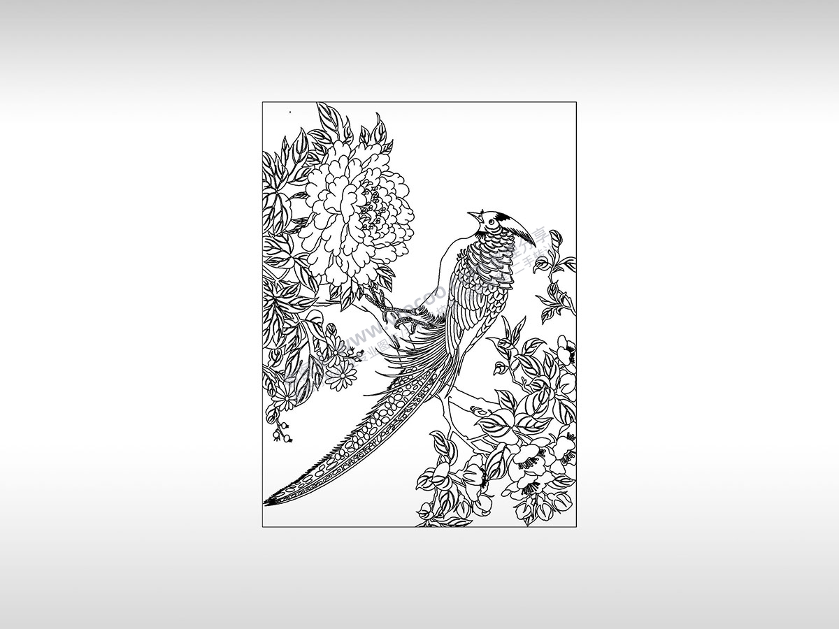 鸟语花香花鸟图凤凰线描PLT格式激光打标文件通用矢量图