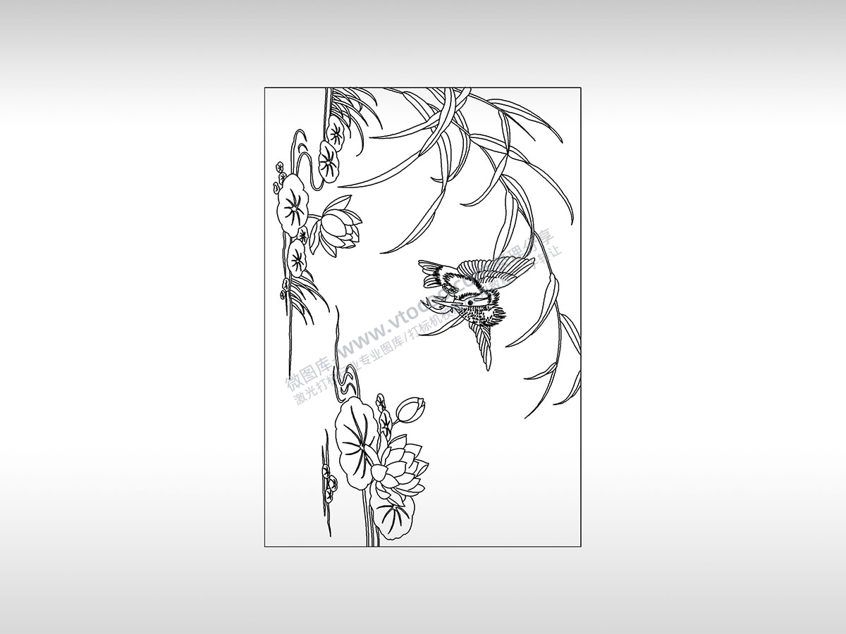 花鸟图麻雀觅食荷花荷塘PLT格式激光打标文件通用矢量图