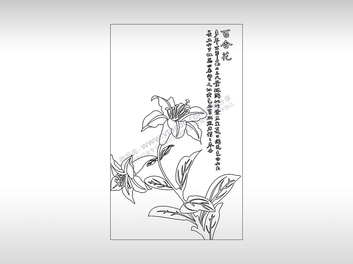 百合花纯粹纯洁美好中国传统刺绣植物PLT格式激光打标文件通用矢量图